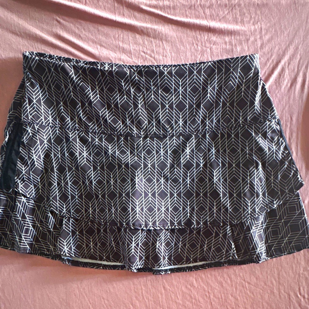 Lucky in Love Womens Tennis Golf Skort Black White Geometric Stretch Pull On M